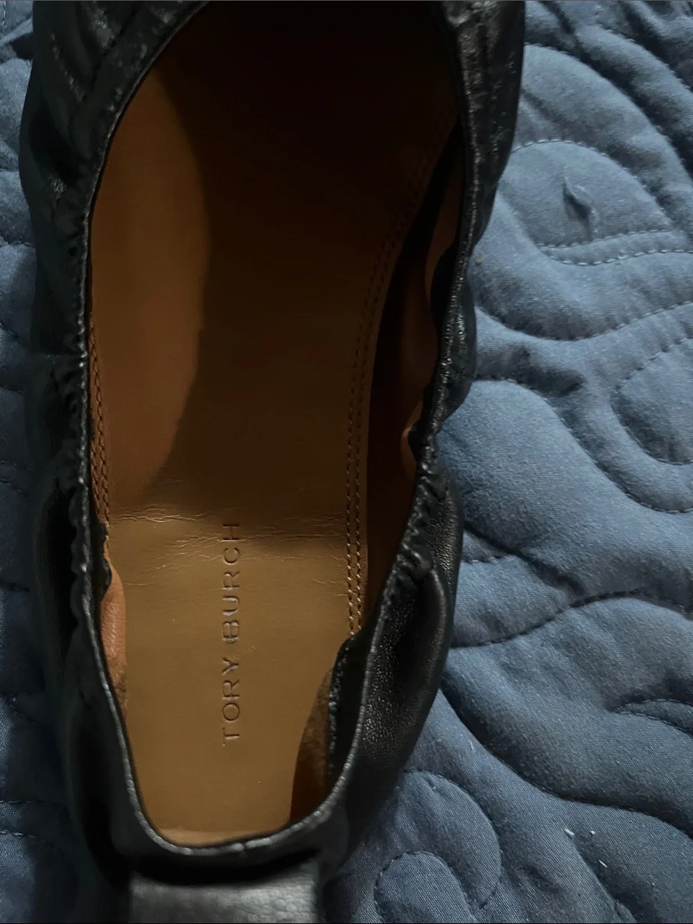 Tory Burch Black Leather Ballet Flats with Gold Logo